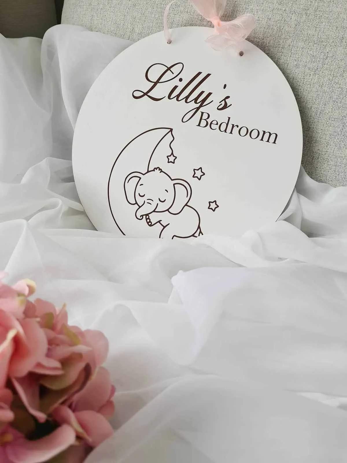 Personalised room sign with moon and elephant - ayammi.com