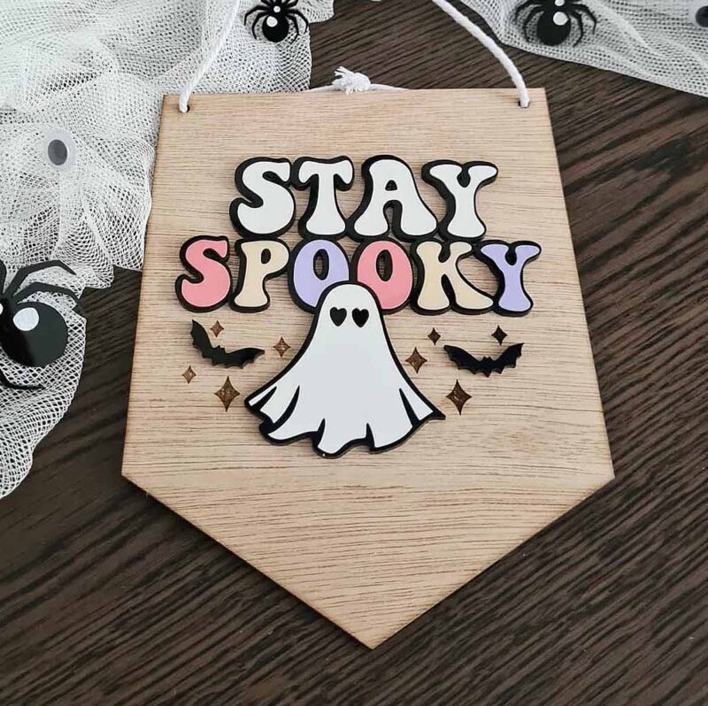 stay spooky wooden flag