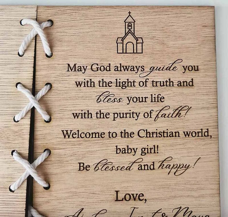 wooden christening card